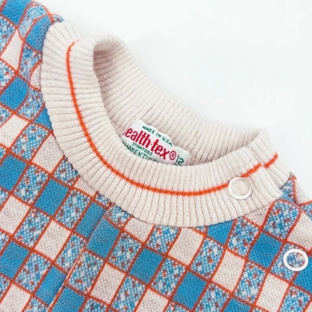 Vintage‎ Health-Tex Stantogs Baby Romper 12 Months Blue Orange Check Bunny USA